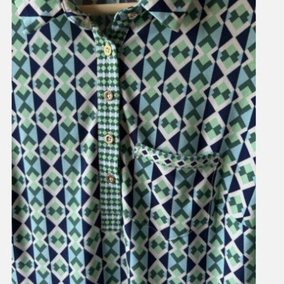 DONNA MORGAN Work Dress Green/Blue Print Collar Summer Stretch 3/4 Sleeve Size 8 - Picture 4 of 6